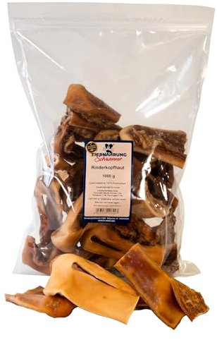 Tiernahrung Schwenner - Kurze Rinderkopfhaut für Hunde getrocknet – Dog Snacks – Hunde Zahnpflege – 1000g 8-18 cm