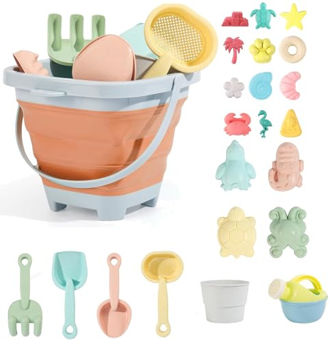 Marypaty Juguetes de Playa Set para Niños, de Juguetes Arena para niña la Playa, 11 Piezas de Playa Conjunto de Juguetes Playa Bebe con Cubo de Arena Plegable (Style B)