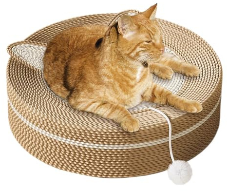 Griffoir pour Chat en Sisal – Planche À Gratter pour Chat en Sisal | Griffoir Rond en Carton pour Chat, Grattoir en Sisal Antidérapant, Protection des Meubles, Jouet Interactif pour Chat D'intérieur