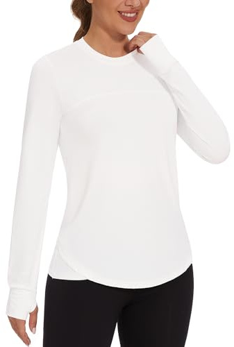 Gyabnw T-Shirt Sport à Manche Longue Tee Shirt Femme Fitness Col Rond Devant et Dos en Maille Légère et Respirante Séchage Rapide Adapté au Fitness,à la Course,au Pilates,Yoga et à d'autres Occasions