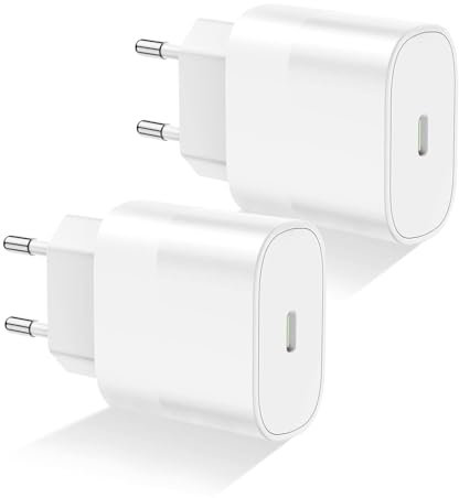 USB C Netzteil Stecker, 2 Pack 20W USBC Ladegerät Adapter für iPhone 17/17 Air/16/16 Pro Max/15/15 Pro/15 Plus/14/13/12/11/SE/XS/SE/iPad, Schnellladegerät Ladestecker Netzstecker Ladeadapter