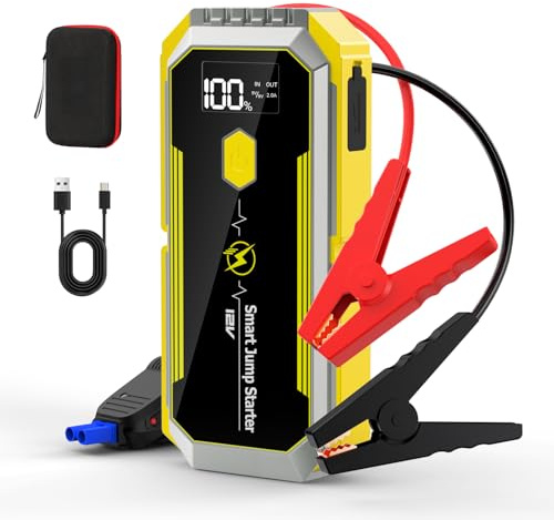 Avviatore Batteria Auto, 5000A Booster Avviamento Auto Professionale per Tutto Benzina e 10L Diesel Motori, Avviatore Emergenza per Moto Portatile,Uscita USB Rapida,Torcia a LED
