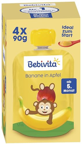 Bebivita Baby Quetschbeutel Banane in Apfel, 4 x 90g 4er Pack (4x4x90g)