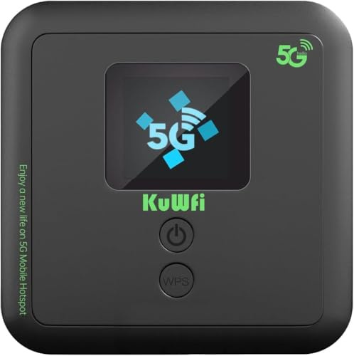KuWFi Router móvil 5G con eSIM y ranura para tarjetas nano SIM, hasta 3,5 Gbps, WiFi 6 AX3000, batería de 6000 mAh, pantalla LED, WPA3, WPS, punto de acceso WiFi portátil para viajes, caravanas