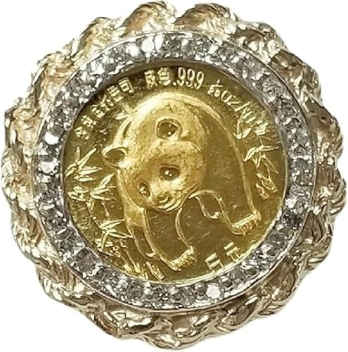 santosh-enterprises - 925 Sterling Silver 0.80Ct Round Lab-Created Diamond Panda Bear Coin Ring for Women, 14K Yellow Gold Plated (yellow, 8)