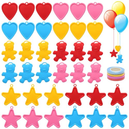 36 Pcs Balloon Weights and Ribbon, Helium Balloon Weights Colorful, Balloons Pendants with Star, Heart, Bear Shape for Birthdays, Parties and Celebrations