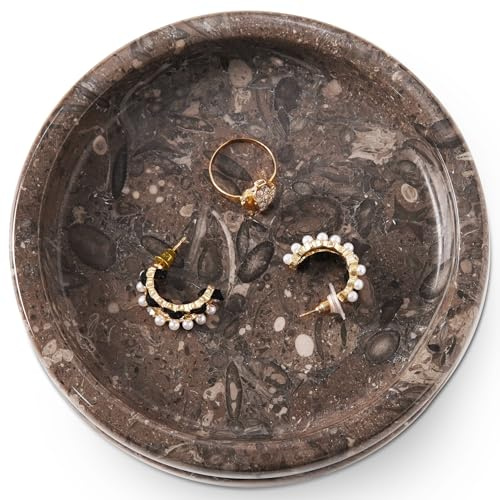 SPESHSTONES Marble Jewelry Dish 5 Inch Handmade White Small Jewelry Tray & Ring Holder – Candle & Trinket Dish, Key Tray, Nightstand & Dresser Decor - Vintage Birthday Gifts for Women