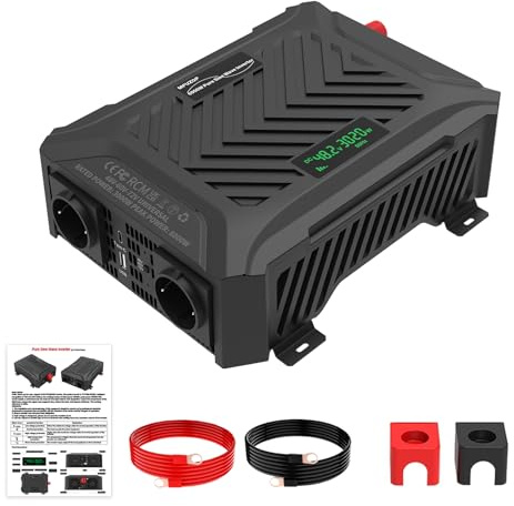 MFUZOP Convertisseur 48V/60V/72V vers 220V 230V Pur Sinus 3000w, Onduleur Onde Sinusoïdale Pure 6000w en Puissance de Crête, avec Tension d’Entrée Réglable, Écran LCD, 2 UE, 1 Type-C, 1 USB 2.1A
