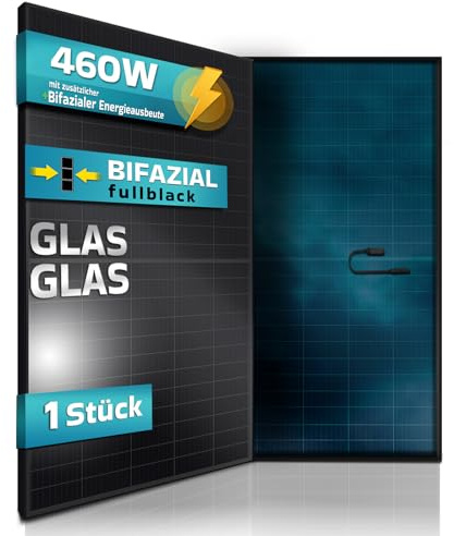 SUNNIVA® Solarmodul 460 W FULL BLACK Bifazial Glas/Glas PV Modul Solarpanel - PMax 460W Bifacial N-Type, für Balkonkraftwerk oder PV Solar Anlage