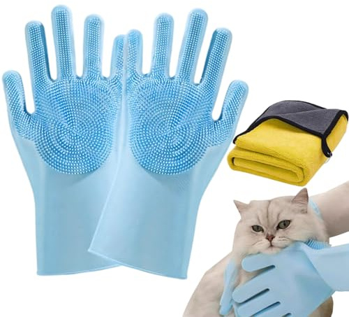 Niesel Guantes de cuidado para mascotas, guantes de depilación de gatos de silicona para el cuidado del pelaje, guantes resistentes a mordeduras, depilación para animales pequeños, ducha