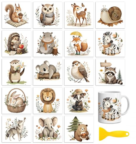 Peacoblue 18 fogli di carta da strofinare per artigianato, animali della foresta bohémien, UV, DTF, impermeabili, trasferimenti a freddo, adesivi per legno, vetro, decorazione per la casa, 9 x 10 cm