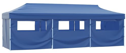 Tente de Réception Pop-Up, 3x9 m avec 8 Parois Latérales, Toit Oxford 600D PVC, Structure Acier, Tente de Camping et Événements Extérieur, Résistante UV et Eau, Bleu, 870 x 291 x 315 cm