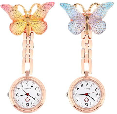 PACKOVE Orologio da Tasca 2 Pezzi Design Farfalla Creativo in Lega Facile da Indossare e Decorativo per Sanitario Infermiere Donna