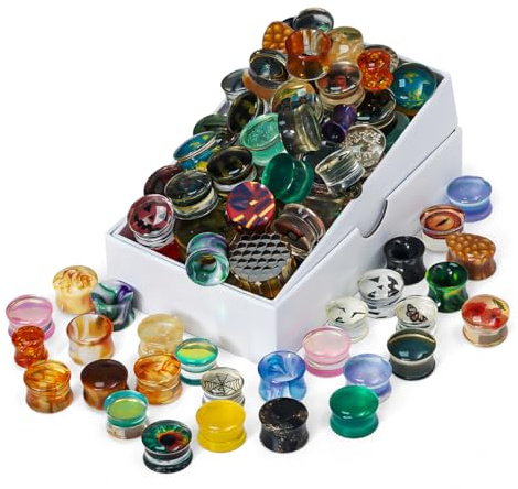 COOEAR 10 Pairs Acrylic Ear Tunnels Random Style Gauges Flesh Tunnels Plugs Stretchers Expander Double Flared Ear Piercing Jewelry.
