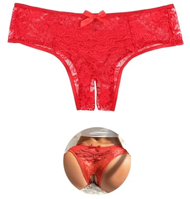 ohyeahlady French Knickers Women Plus Size Lace Thongs Sexy Panties Red 4XL