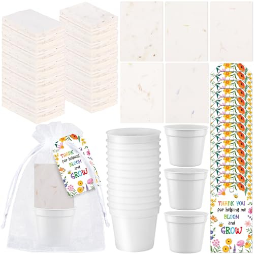 Newtay 25 Sets Teacher Appreciation Gifts - Thank You for Helping Me Bloom & Grow Wildflower Gift Set, Mini Flower Pots with Thank You Cards & Organza Bags for Teacher Appreciation Week, Class Gifts