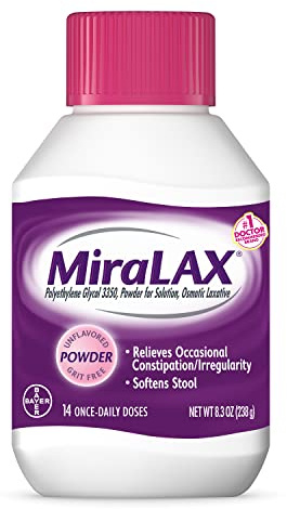 MiraLAX Laxative Powder, Gentle Constipation Relief, PEG 3350, Physician Recommended, No Harsh Side Effects, 14 Dose