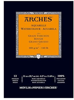Arches 1795101 akvarellpapper i blocket (A4: 21 x 29,7 cm, huvudlim, 300 g/m² grovkorn) 12 ark naturligt vita
