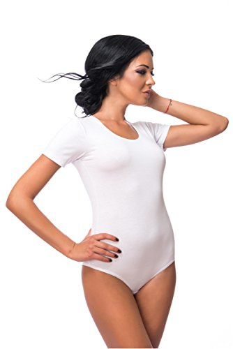 Evoni Damen Body Kurzarm, T-Shirt Bodysuit aus Baumwolle, Kurzarm-Body Elegant, Damen Unterwäsche weiß XL