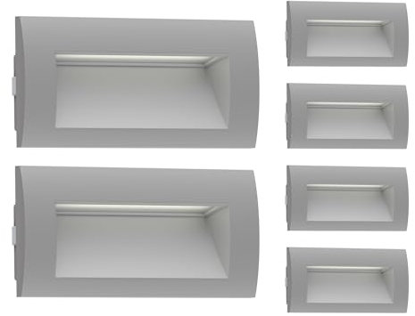 ledscom.de 6 Stück LED Wandeinbauleuchte ZIBAL, Downlight für außen, IP65, grau matt, 140 x 70mm, 3,3 W, 209lm, warmweiß