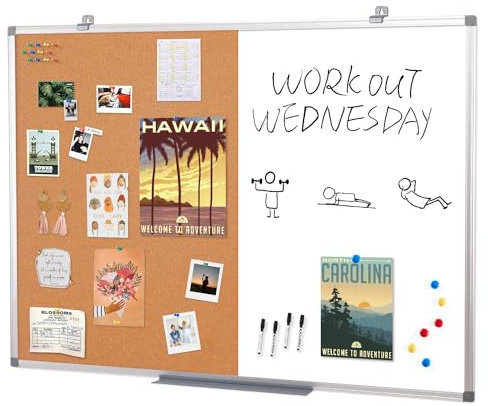 Swansea Whiteboard Magnettafel und Pinnwand Kork mit Aluminiumrahmen für Wohnung, Büro, Küche und Schule, 120x90cm