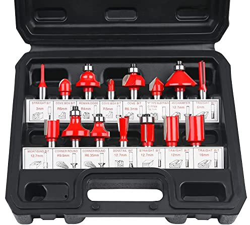 flintronic Fraises Defonceuse 8mm, Coffret de 15 Fraises à Rainurer Droites, Coupe-outils pour Travail Bois à Pointe en Carbure de Tungstène, Mèches à Bois Professionnelles, Tige Forets en Acier Forgé