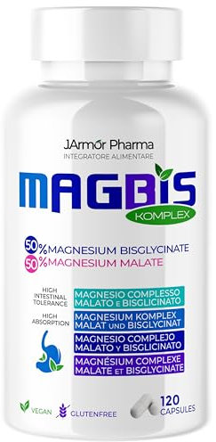 Magbis Magnesio Bisglicinato e Malato 120 Capsule da 500 mg - Alta Biodisponibilità, Integratore per Muscoli e Sonno, Made in Italy