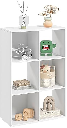 HOMCOM Libreria a Cubi con 6 Ripiani Portaoggetti dal Design Rustico, Libreria Moderna in Legno, per Cameretta, Studio, Ufficio, 61.5x29.5x91.5 cm, Bianco