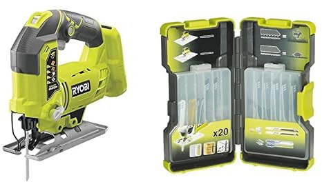 Ryobi R18JS-0 ONE + Scie Sauteuse avec LED, 18 V (Corps Seulement) - Vert/Gris & 4892210113320 Lame Scie Sauteuse, Multicolore