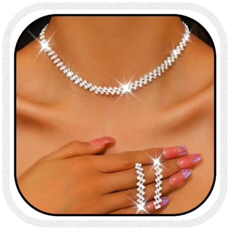 Unicra Silber Hochzeit Schmuck Sets Strass Braut Halsketten und Ohrringe Set Kristall Kostüm Formal Schmuck Set für Frauen und Bräute