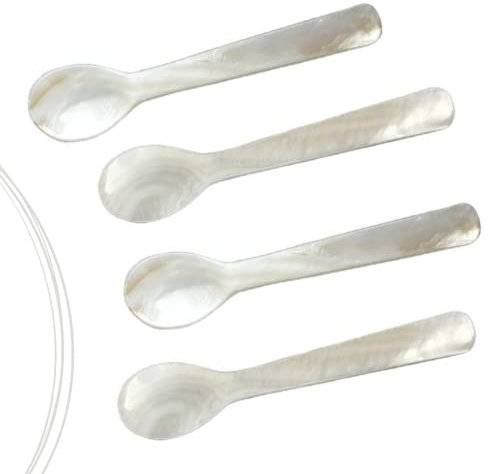 Kedelhoff Echte Perlmutt-Löffel I Kaviar Löffel in Handarbeit I Eierlöffel Perlmutt (Natürlich), ca. 12cm I Im 4er - Set