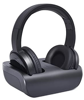 Zanchie Auriculares Inalámbricos para TV con Transmisor Base Carga, On-Ear Cascos Inalambricos Television, Digital ÓPTICO AUX RCA, 10 Horas de batería, Enchufe Y Juegue, Alcance 100 m, Sin Retardo