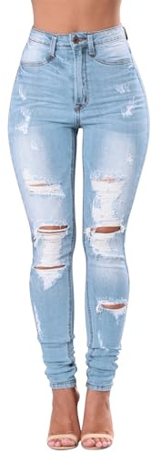 Women's High Waisted Jeans for Women Distressed Stretch Jeans for Women Ripped Butt Lift Jeans Denim Pants Blue, Size 6