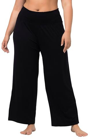 Ulla Popken Damen Marlenehose, weites Bein, breiter Elastikbund Schlupfhose, Schwarz, 62/64