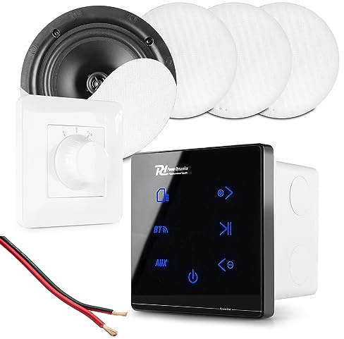 Power Dynamics 2-Room Bluetooth Ceiling Speaker Kit - 4x 5.25 Flush-Mount Speakers, In-Wall Smart Amplifier & A/B Zone Selector Switch for Home Audio Systems