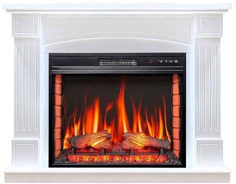 ArtiFlame Elektrisk stående öppen spis med uppvärmning BOSTON AF28S LED vit med ljud, 12 uppvärmningsnivåer, timer, äkta flameffekt, 3 ljusstyrkenivåer, fjärrkontroll, vit