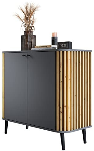 Newroom Kommode Wildeiche Grau Sideboard Modern Elegant - 92x88x40 cm (BxHxT) - Highboard Anrichte - [Zak.Three] Wohnzimmer Schlafzimmer Flur Esszimmer