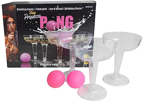Amscan - Trinkspiel Prosecco Pong, 12 Becher, 3 Bälle, Saufspiele, Partyspiel