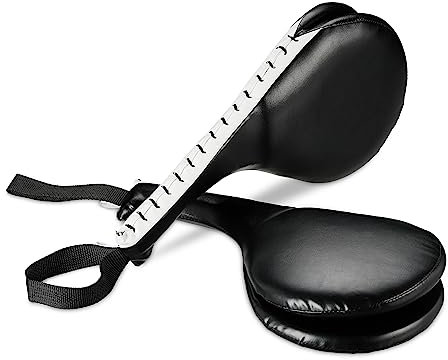 Relaxdays Taekwondo Handpratzen 2er Set, Doppelschlagpolster, Kick Pad, Kampfsport, H x B x T: 51 x 18,5 x 8 cm, schwarz