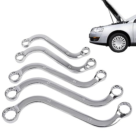 S Typ dubbelringnyckel,Set med 5 dubbelboxändnyckelset | 10 x 11 mm - 18 x 19 mm Duratech skiftnyckelset, spegelpolerad dubbelbox-ändnyckelsats med tydlig specifikationsskala Fukamou