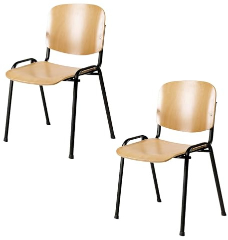 Topsit Lot de 2 Chaises Visiteur ISO Chaises de conférence Confortables empilables avec sièges et dossiers en Bois