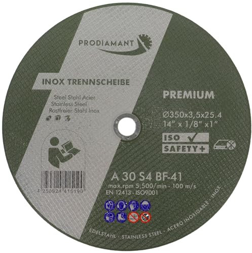 PRODIAMANT Trennscheibe 350mm x 25,4mm x 3,5mm 10 Stück Inox Flexscheibe für Metall und Stahl