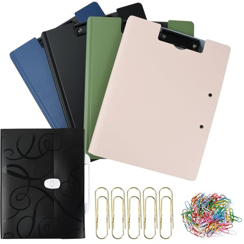 Lot de 4 Porte-Bloc A4, Porte Bloc A4 avec Pince, Foldover Clip Boards, porte-bloc avec couvercle, pour Bureau Salle De Classe Le Restaurant Ecole Notes Dessin Document