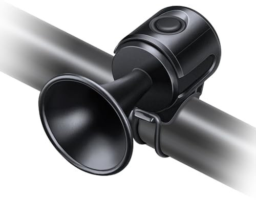EQIIO Electric Bike Horn, 120db Loud Bicycle Horn for Handlebars, Bike Bell with 3V Button Battery Operated, Bike Horn for Kids Bike, Scooter, Ebike, IPX4 Waterproof & Easy Installation