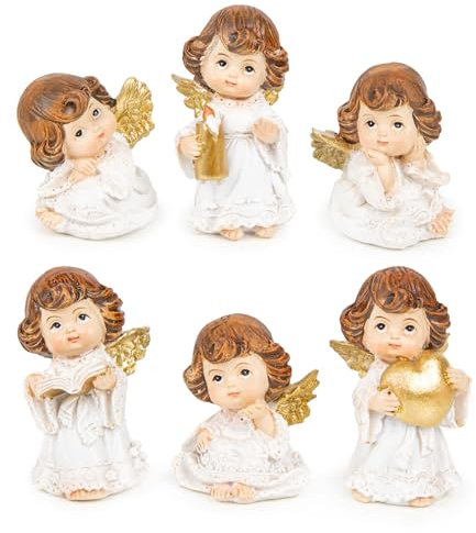 Logbuch-Verlag 6 piccoli angeli di Natale bianco oro angelo figure mini regali decorazione natalizia 6 cm