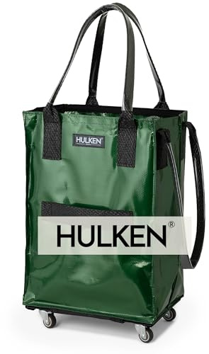 HULKEN (Small, Forest Green) Reusable Grocery Bag On Wheels, Shopping Trolley, Rolling Tote, Zipper Closure, Lightweight, Carries Up to 33 lb, Folds Flat