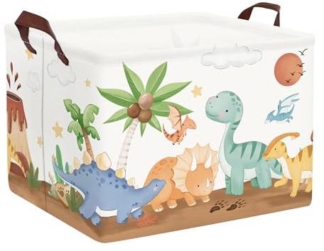 HUUMONSS Grande Cesta Porta Biancheria Bambini Dinosauri Pieghevole Cestini Portaoggetti Giocattoli Vestiti per Bagno Cameretta, Marrone, 36L