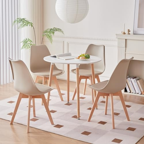 DEYARNA HOME Set di Mobili per Sala da Pranzo, Set da Pranzo da 5 Pezzi con 1 Tavolo da Pranzo Rotondo e 4 Sedie da Pranzo, Ideale per Cucina, Sala da pranzo, Soggiorno, Ufficio (Marrone)
