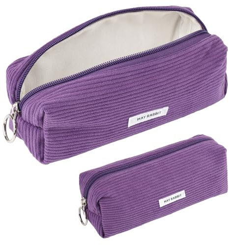 Deepton Pencil Case, Corduroy Cute Pencil Case, Pencilcase, Pen Pouch, Portable Stationery Pencil Bag, Makeup Bag, School Pencil Cases, Stationery Pouch for Girls Women Teenage College Exams - Purple