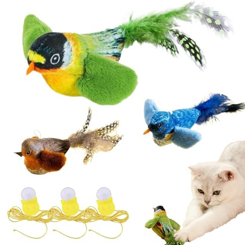 FOSDICK 3 giocattoli per gatti, giocattoli interattivi per gatti, imitazione uccello, giocattoli per gattini, giocattoli di erba gatta per gatti, realistici, simulazione di peluche, uccello, nessun